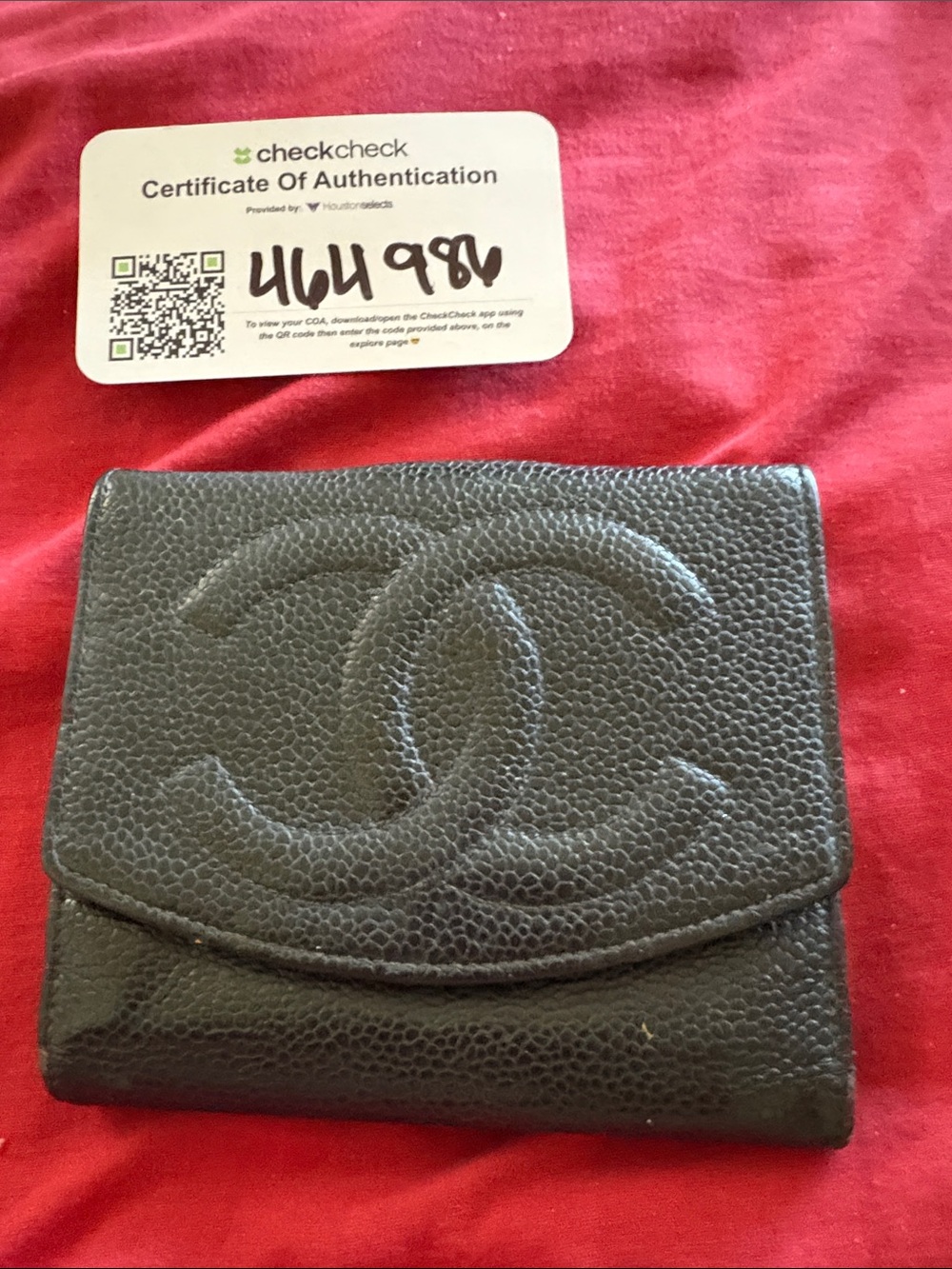 CHANEL Black Quilted Caviar Leather Compact Wallet COA included